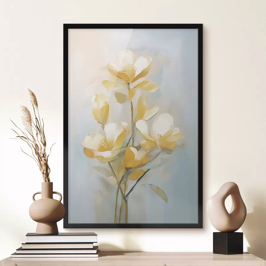 carta da parati Motivo floreale: bouquet nei toni del giallo chiaro e del blu nr. f45540