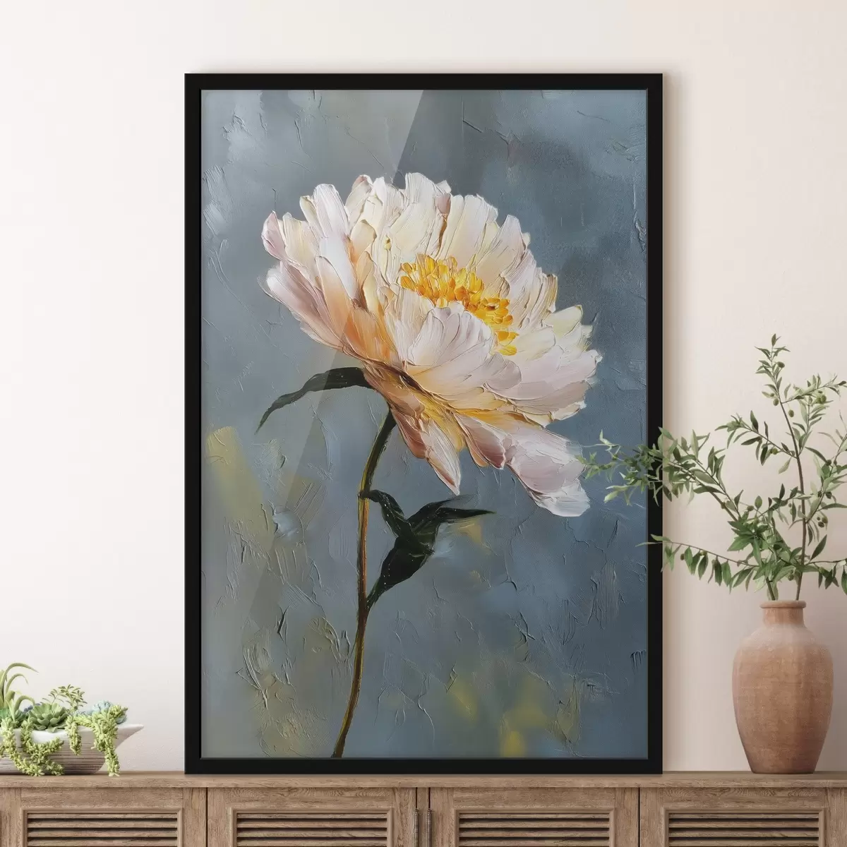 Poster Fiore astratto: composizione nei toni del blu e del grigio f45542