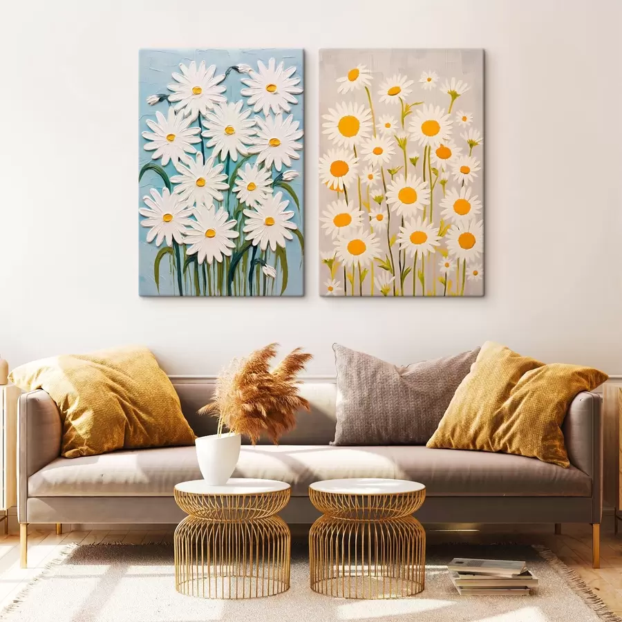 carta da parati Freschezza primaverile: dittico con margherite voluminose in stile impasto nr. m00633