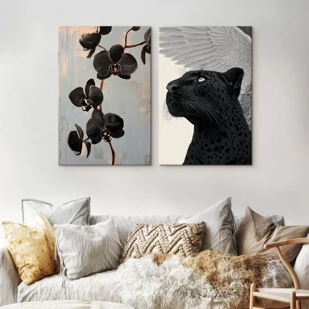 carta da parati Orchidee scure e bestia alata: composizione artistica nr. m00640