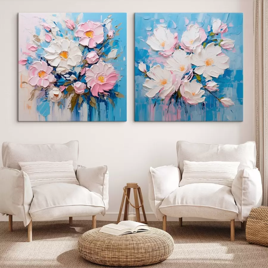 carta da parati Fiori astratti: composizione decorativa nei toni del rosa e del blu nr. m00643