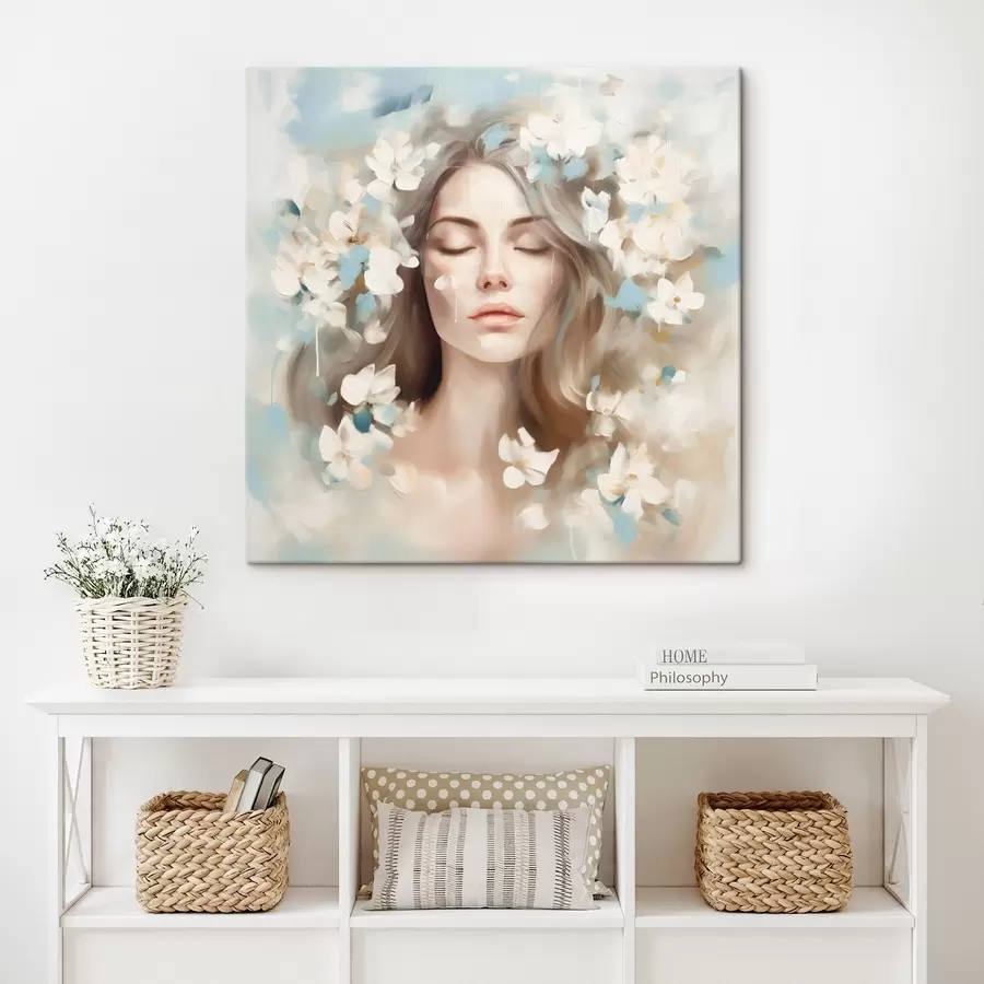 carta da parati Ritratto astratto di donna con fiori in forma di pennellate nr. s45450