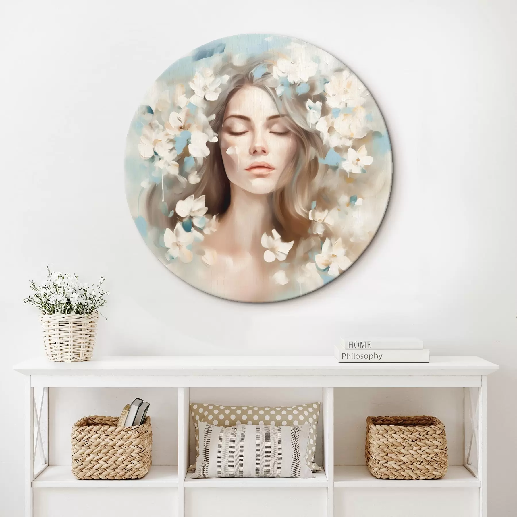 carta da parati Ritratto astratto di donna con fiori in forma di pennellate nr. r45450