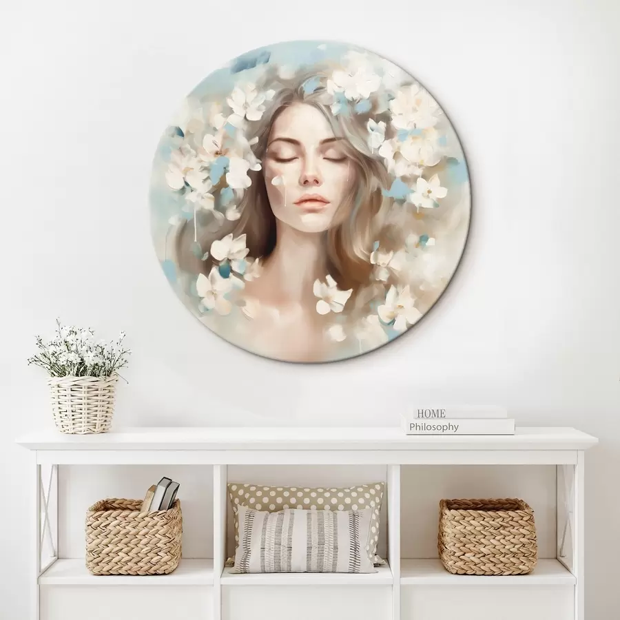 carta da parati Ritratto astratto di donna con fiori in forma di pennellate nr. r45450