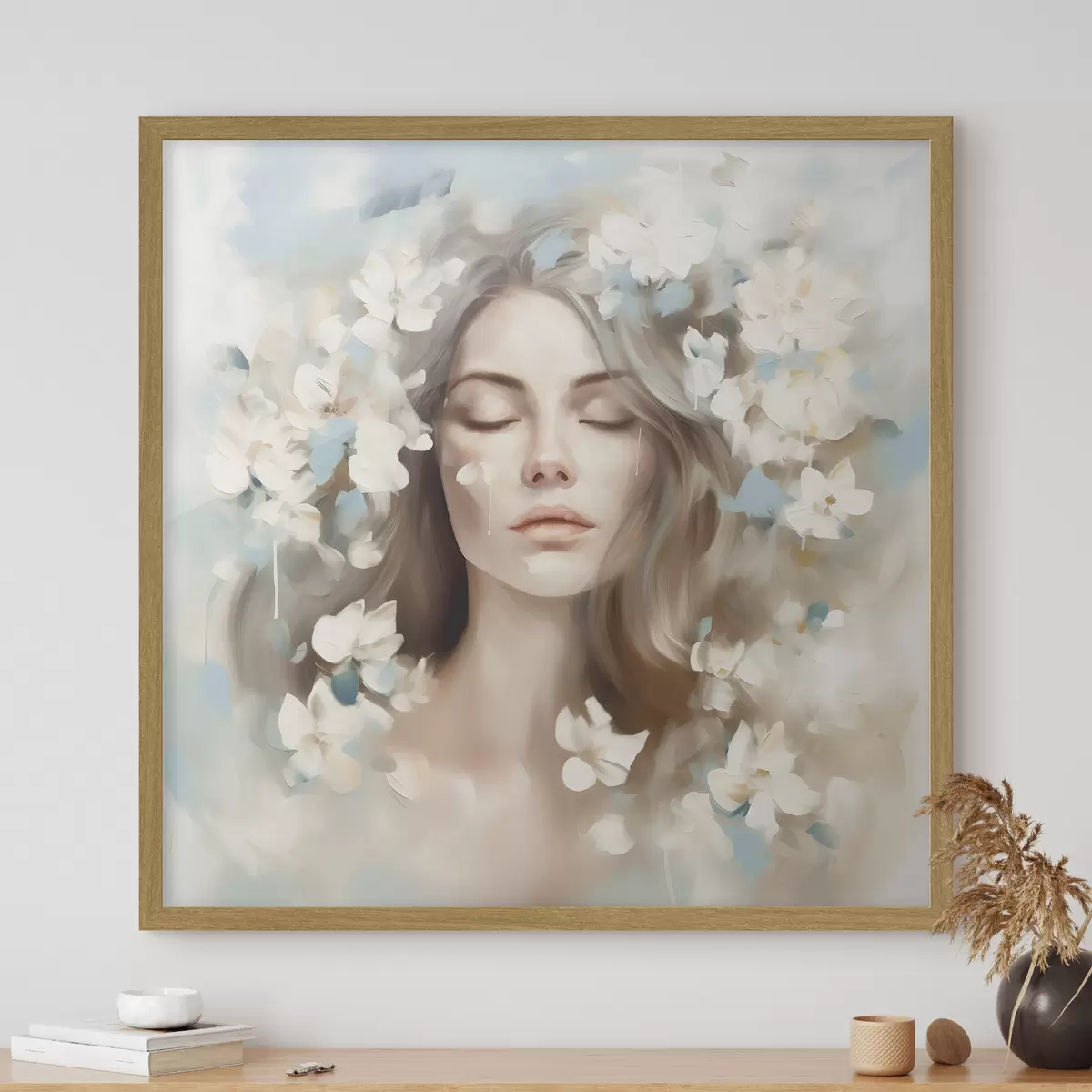 Poster Ritratto astratto di donna con fiori in forma di pennellate f45450