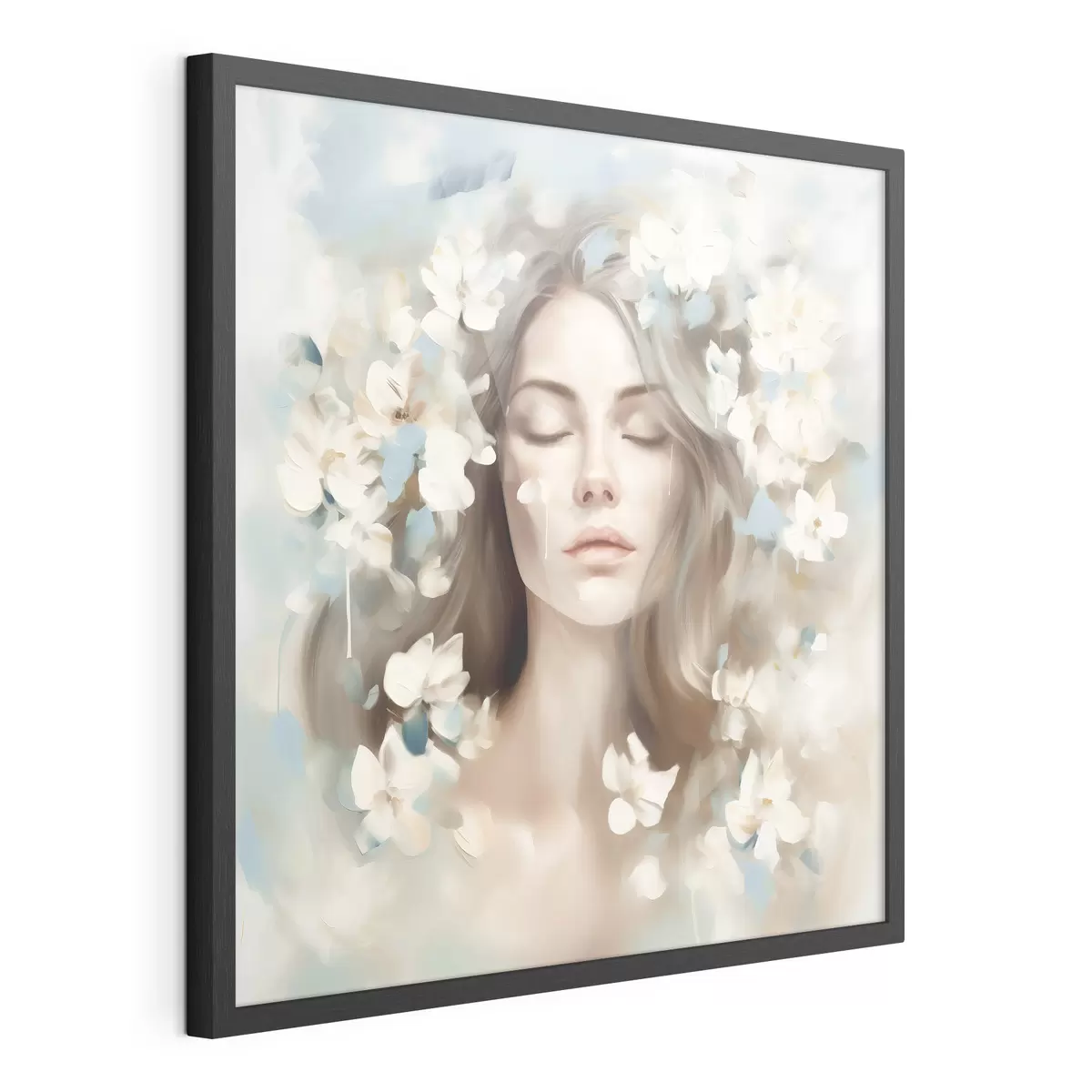 Poster Ritratto astratto di donna con fiori in forma di pennellate f45450