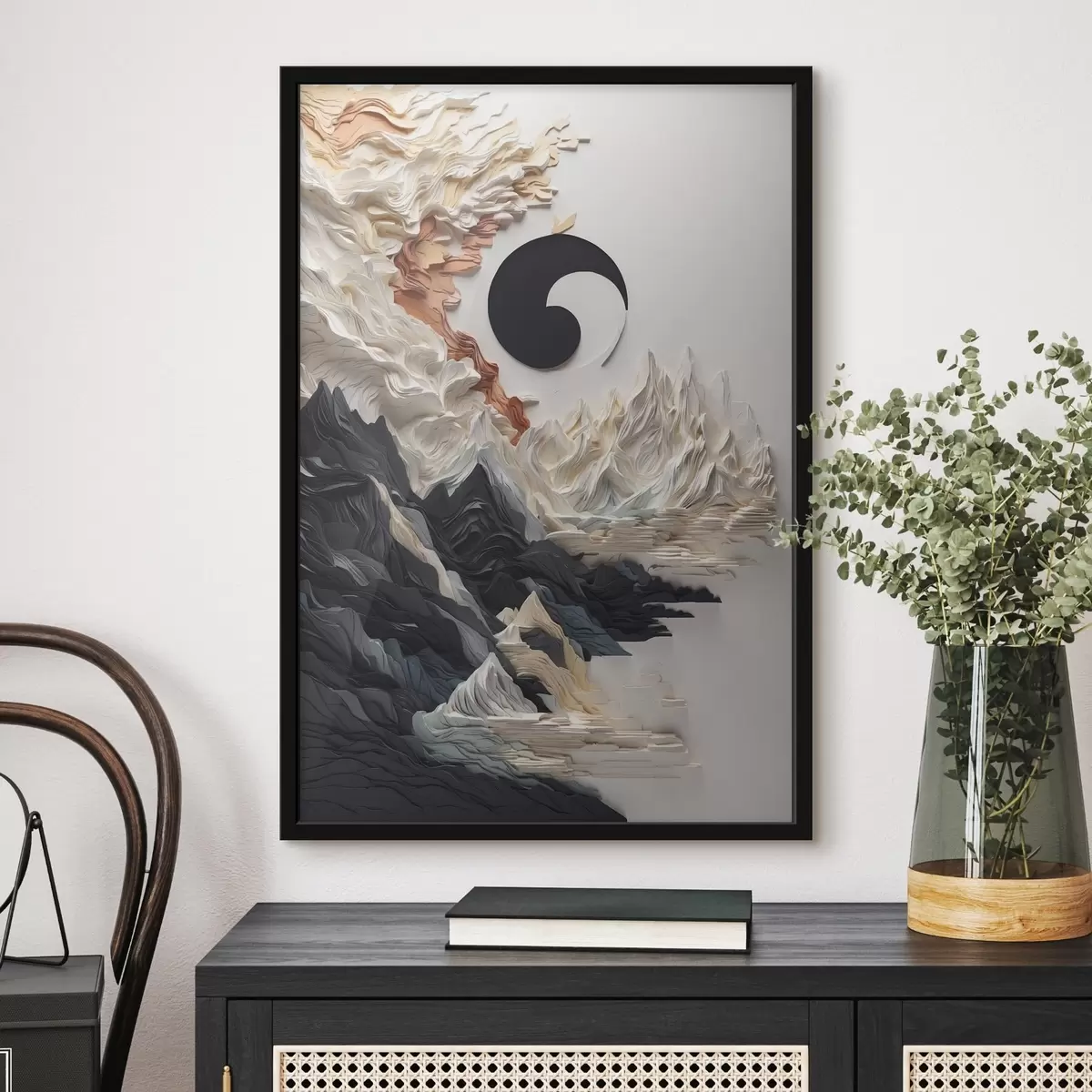 Poster Paesaggio astratto con montagne in stile carta f45482