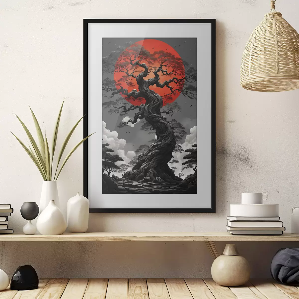 Poster Albero e sole rosso f45485