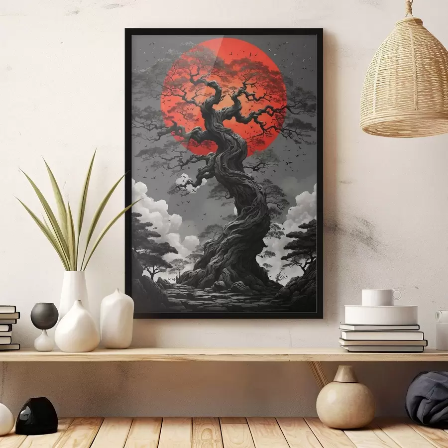 carta da parati Albero e sole rosso nr. f45485