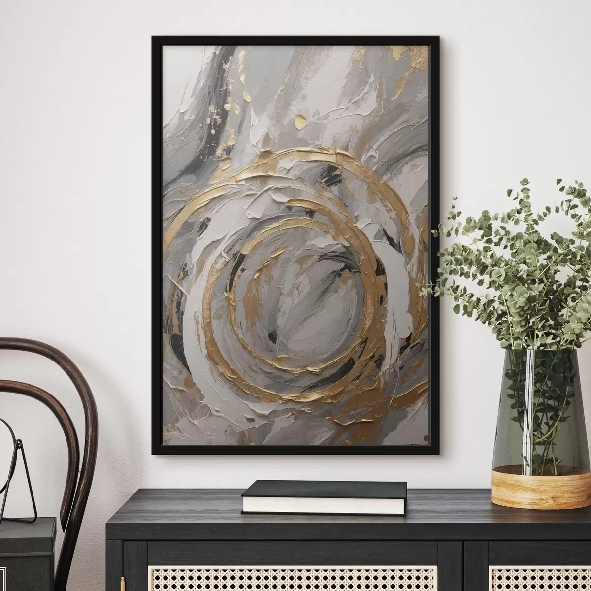 Poster Cerchi concentrici astratti nei toni del grigio e del bianco f45487