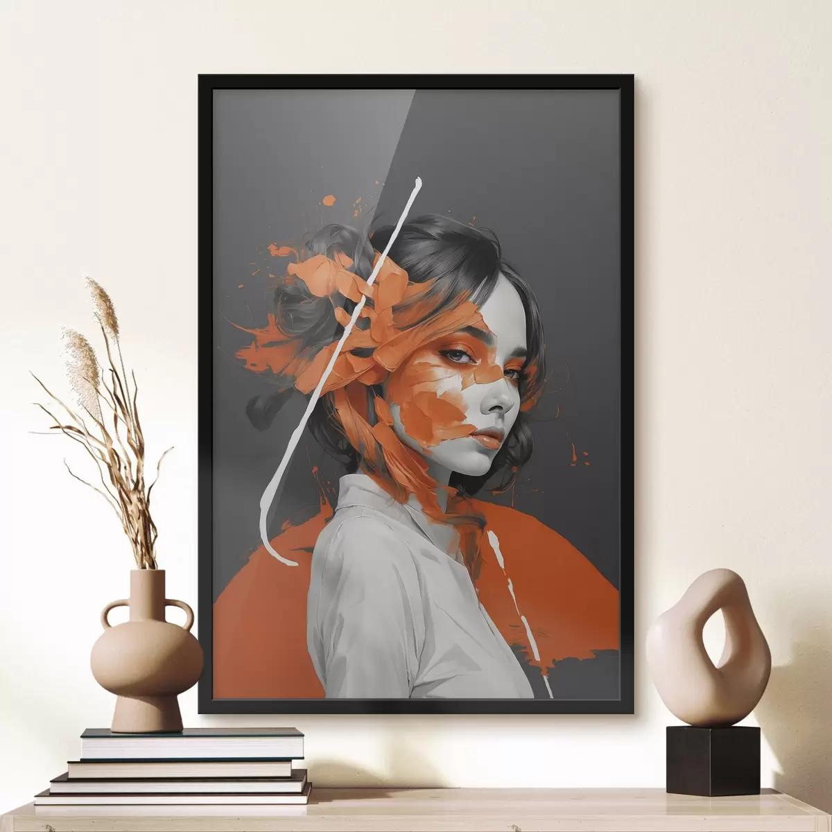 Poster Ritratto di donna con pennellate di arancione f45489