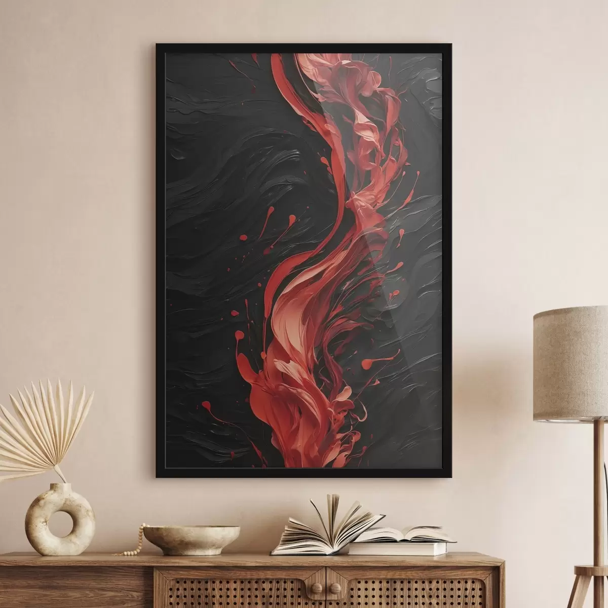 Poster Astratto con pennellate rosse su sfondo nero f45490