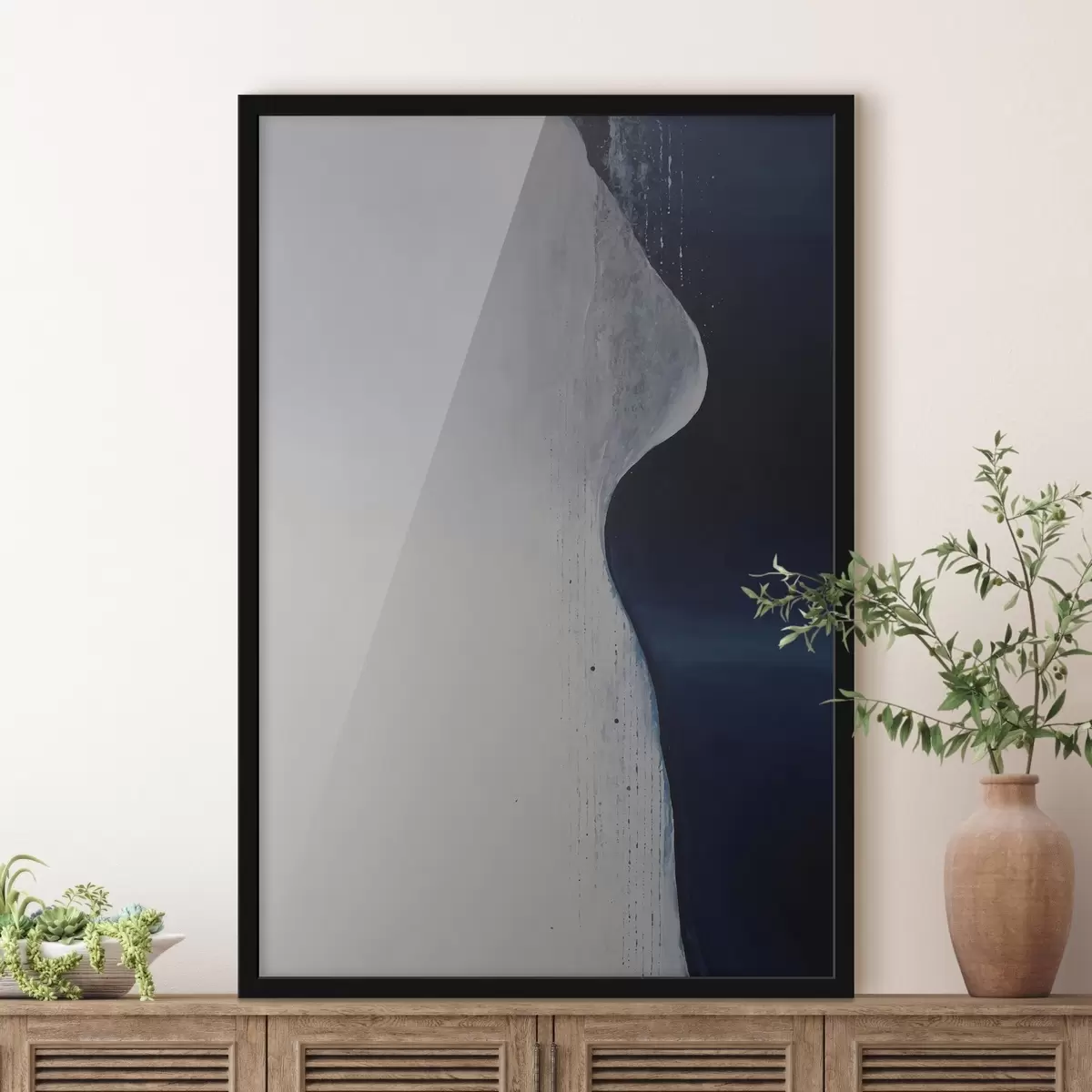 Poster Pittura astratta nei toni del bianco, del blu e del blu scuro f45493