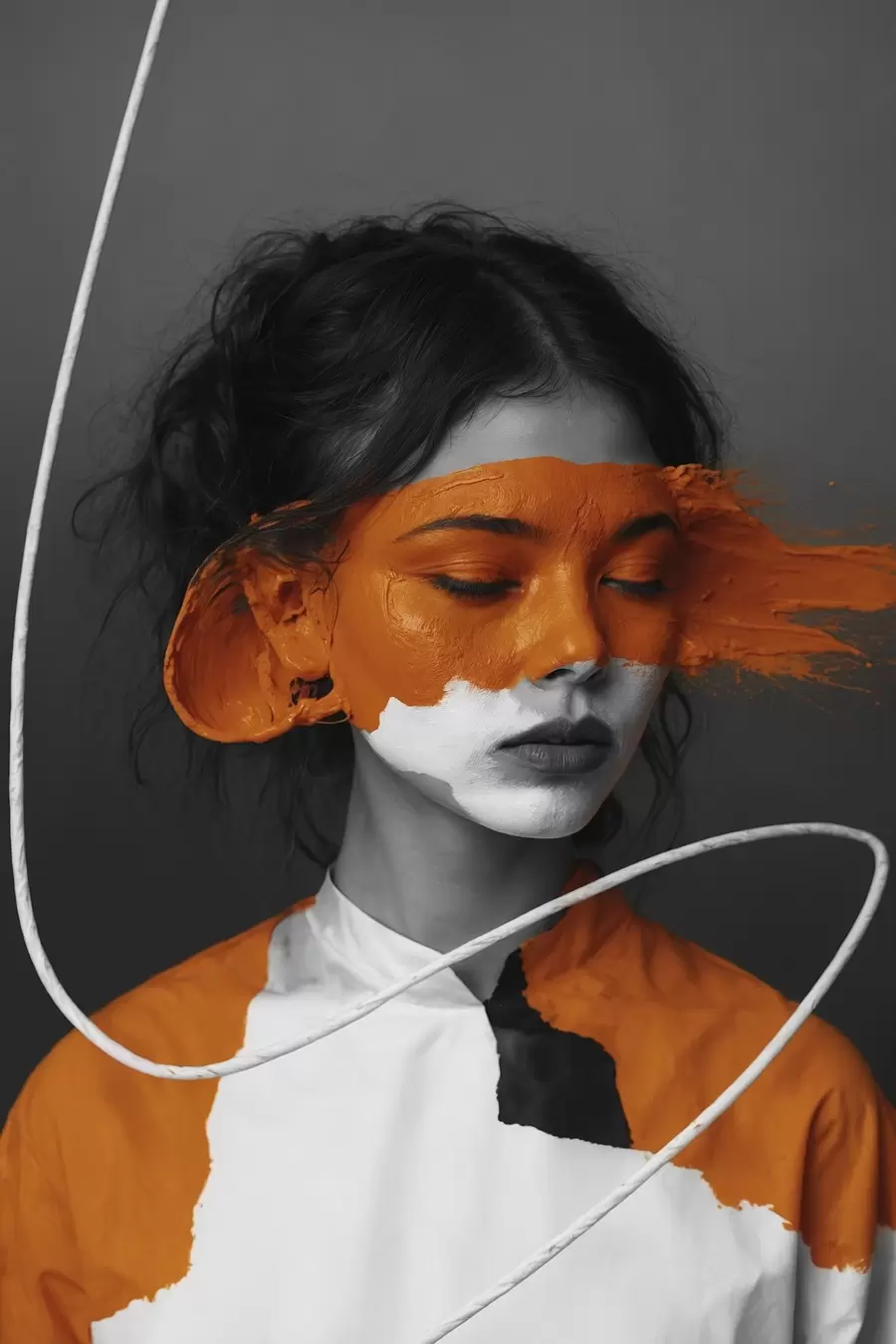 carta da parati Ritratto di ragazza con immagine astratta di colore arancione nr. f45495