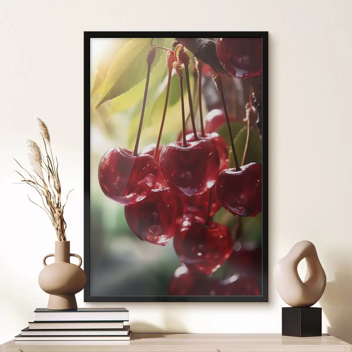 Poster Ciliegie rosse e brillanti al sole f45498