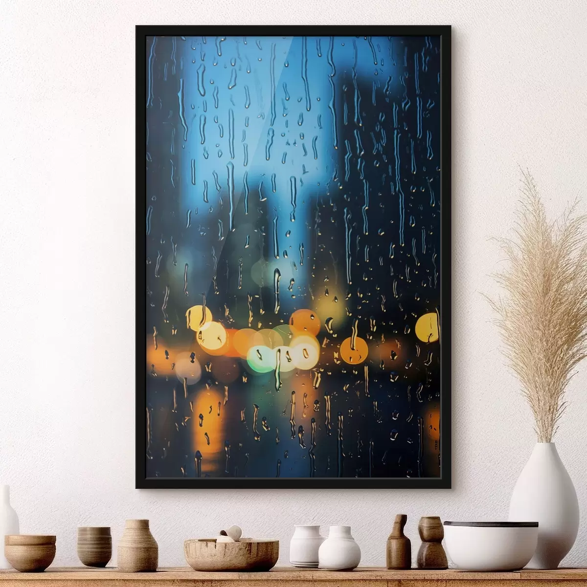 Poster Gocce di pioggia sulla finestra con le luci notturne f45500