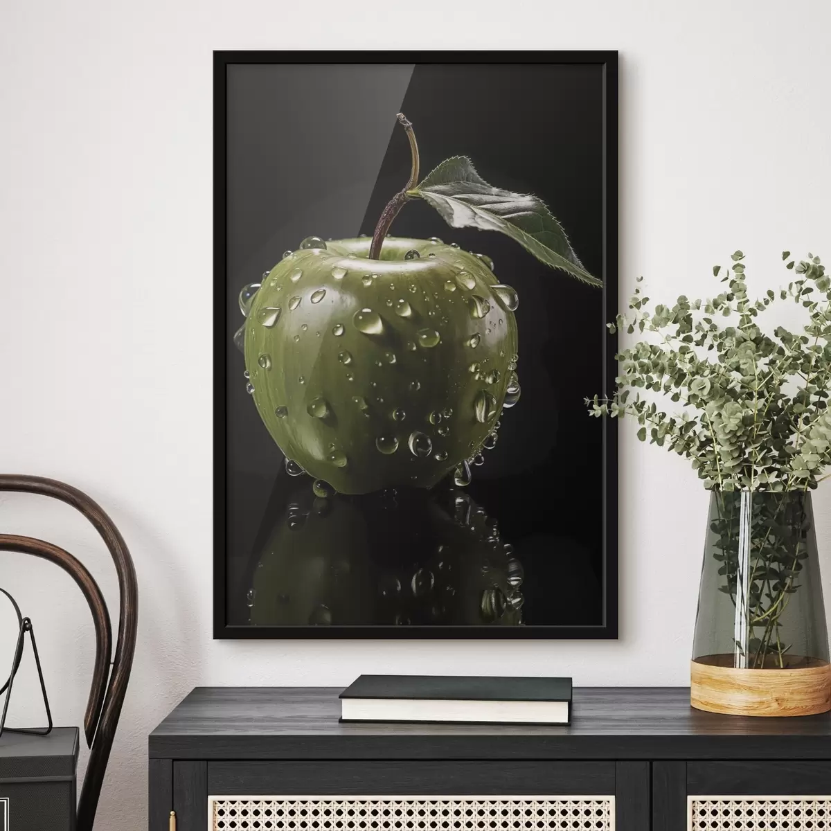 Poster Mela verde con gocce d'acqua f45506