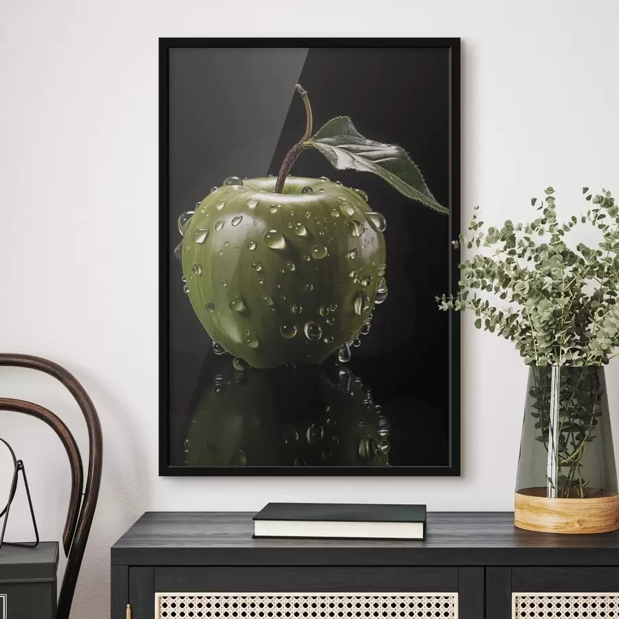 carta da parati Mela verde con gocce d'acqua nr. f45506