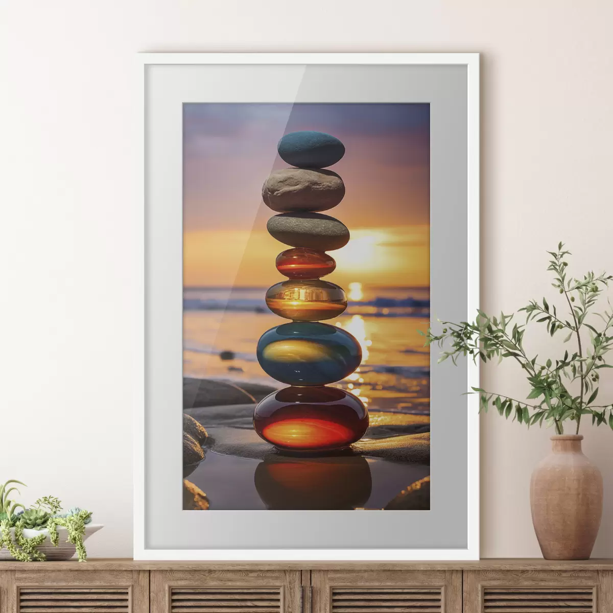 Poster Pietre accatastate sullo sfondo del tramonto f45520