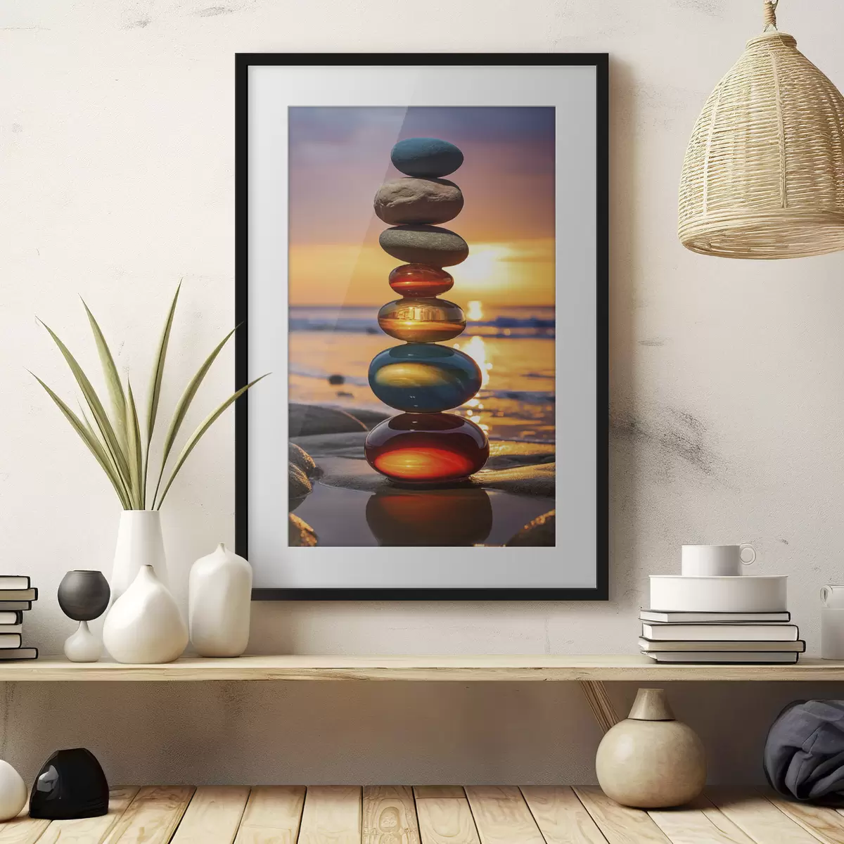 Poster Pietre accatastate sullo sfondo del tramonto f45520