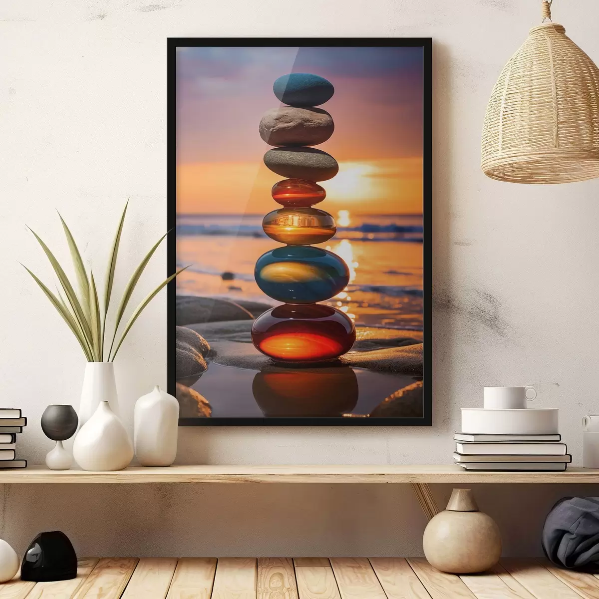 Poster Pietre accatastate sullo sfondo del tramonto f45520