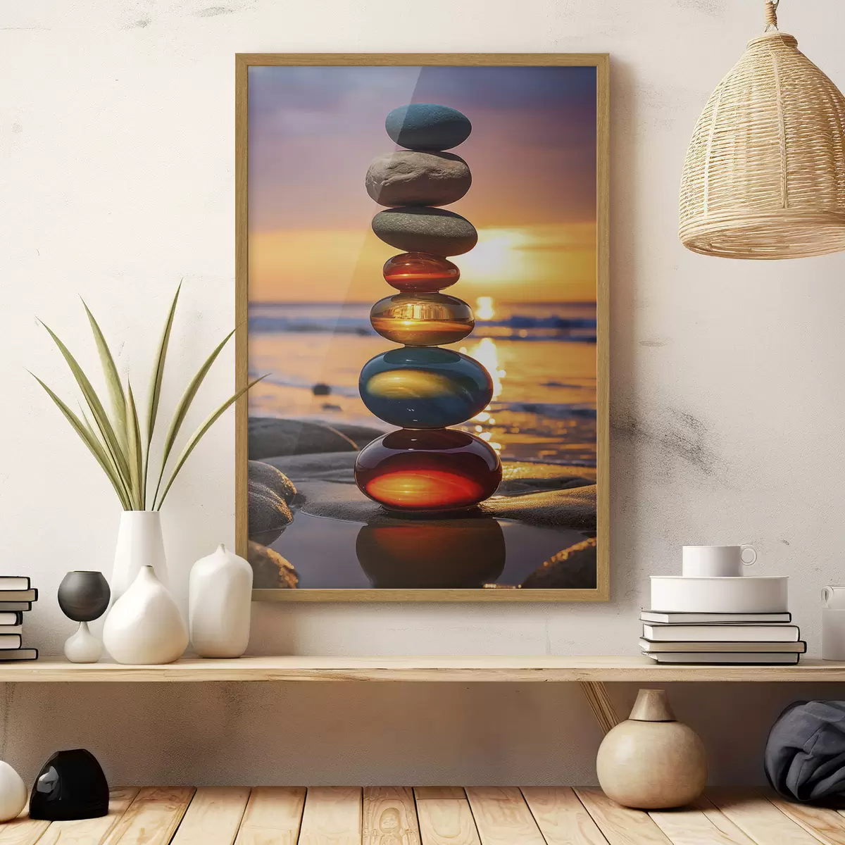 Poster Pietre accatastate sullo sfondo del tramonto f45520