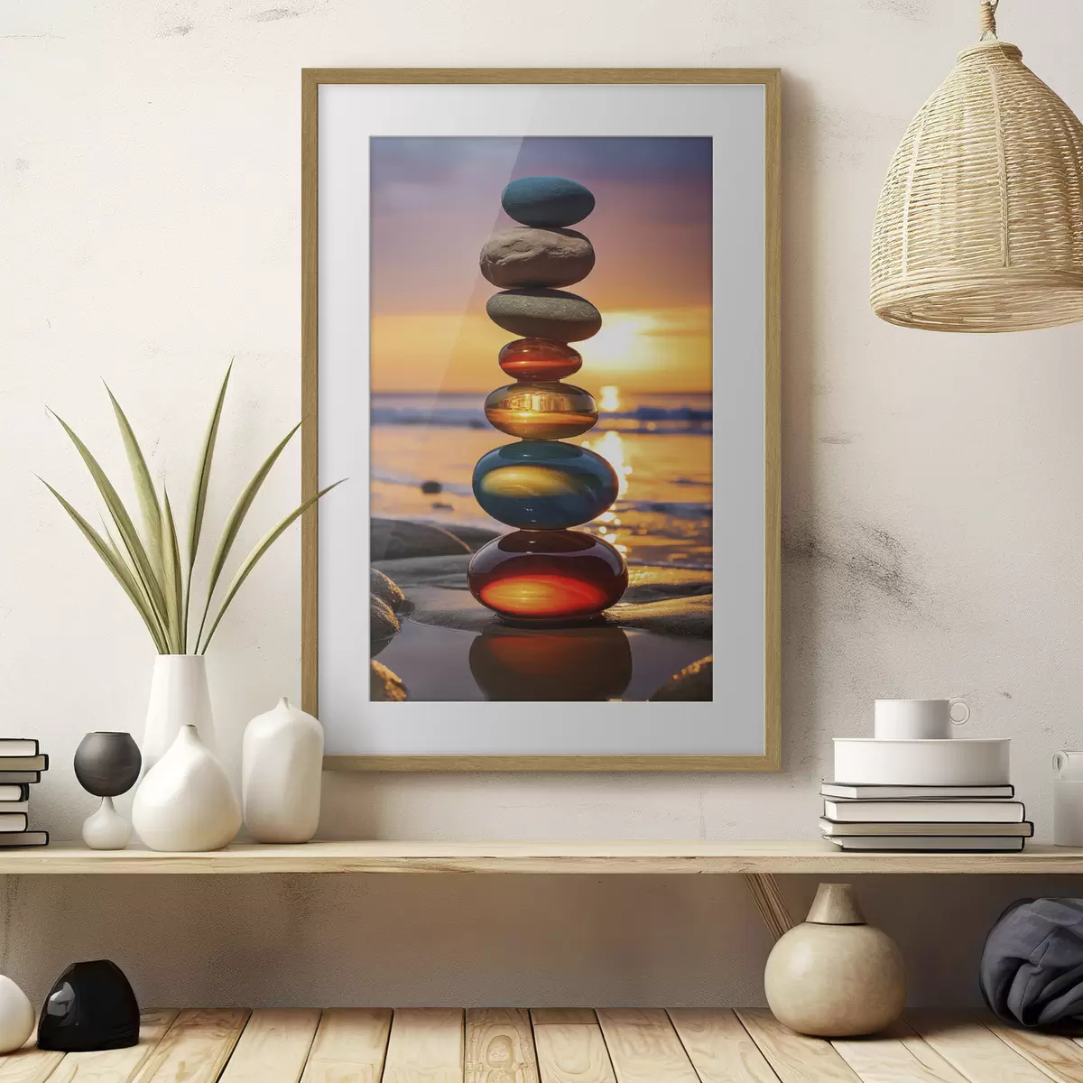 Poster Pietre accatastate sullo sfondo del tramonto f45520