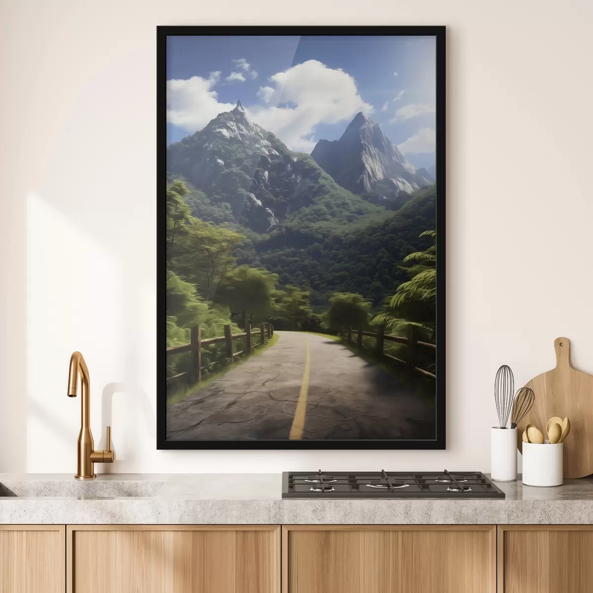 Poster Strada di montagna tra alberi verdi f45525