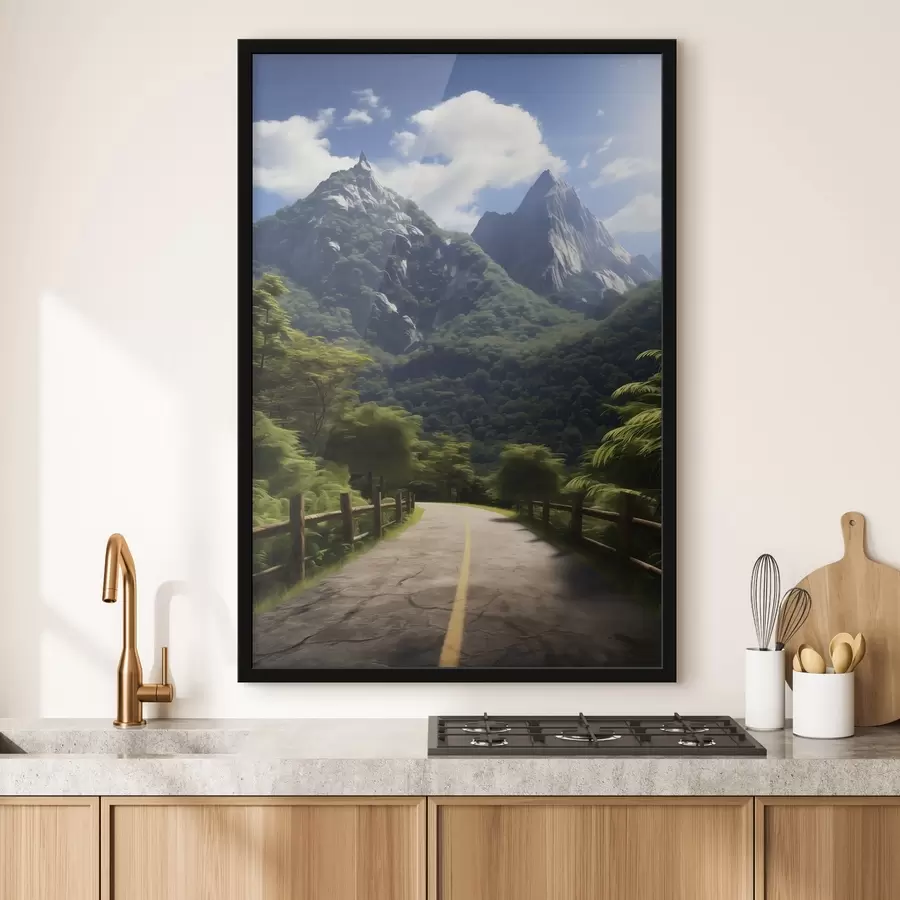 carta da parati Strada di montagna tra alberi verdi nr. f45525