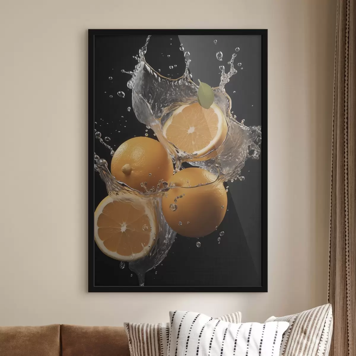 Poster Arance succose in spruzzi d'acqua f45526