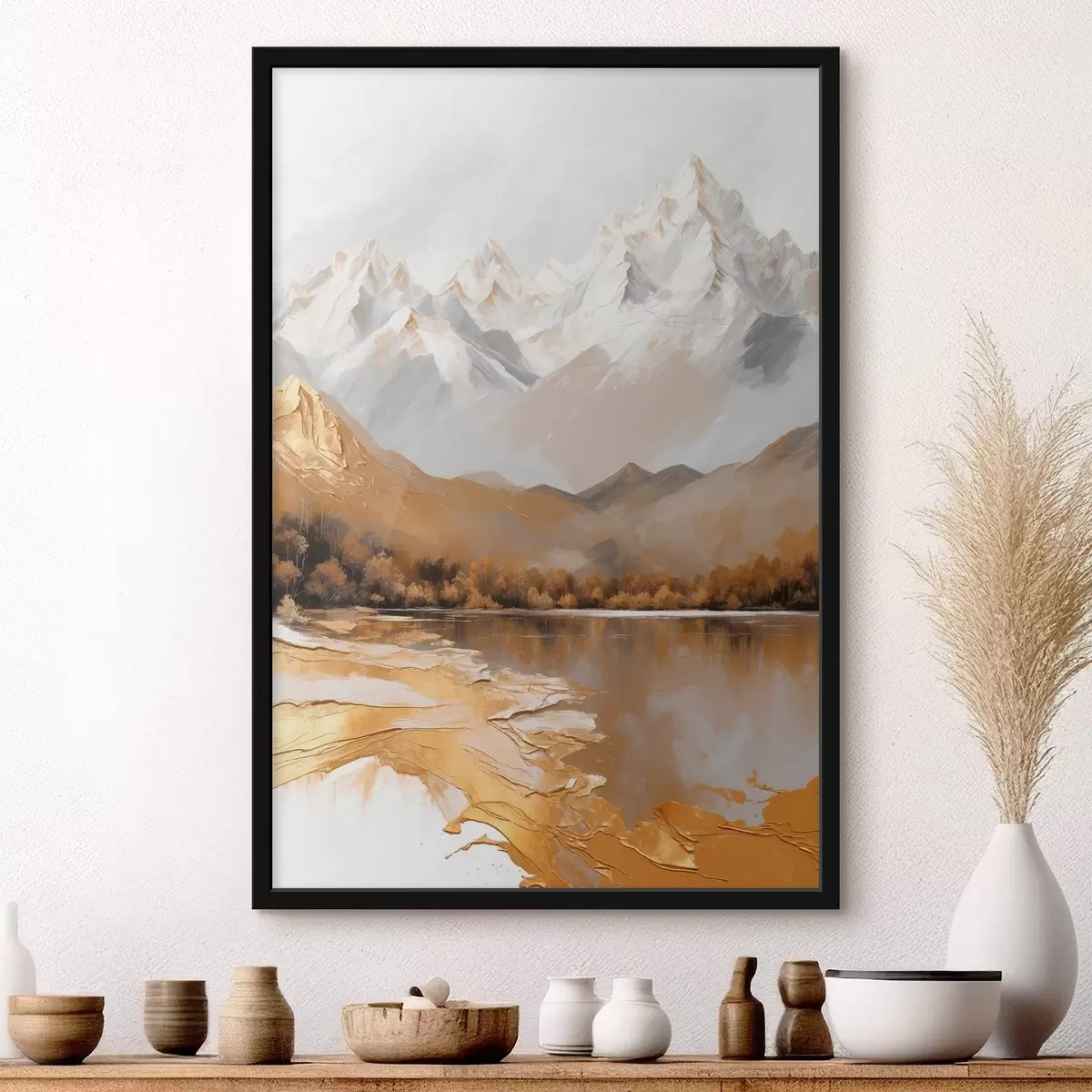 Poster Paesaggio montano con lago e alberi f45620
