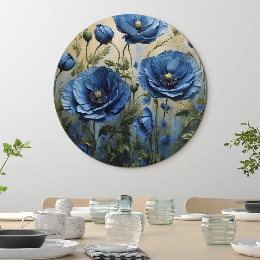 carta da parati Grandi papaveri blu con boccioli su sfondo chiaro nr. r45488
