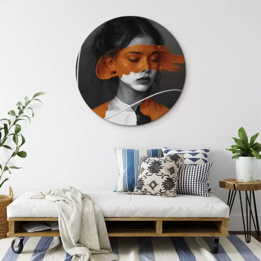 carta da parati Ritratto di ragazza con immagine astratta di colore arancione nr. r45495