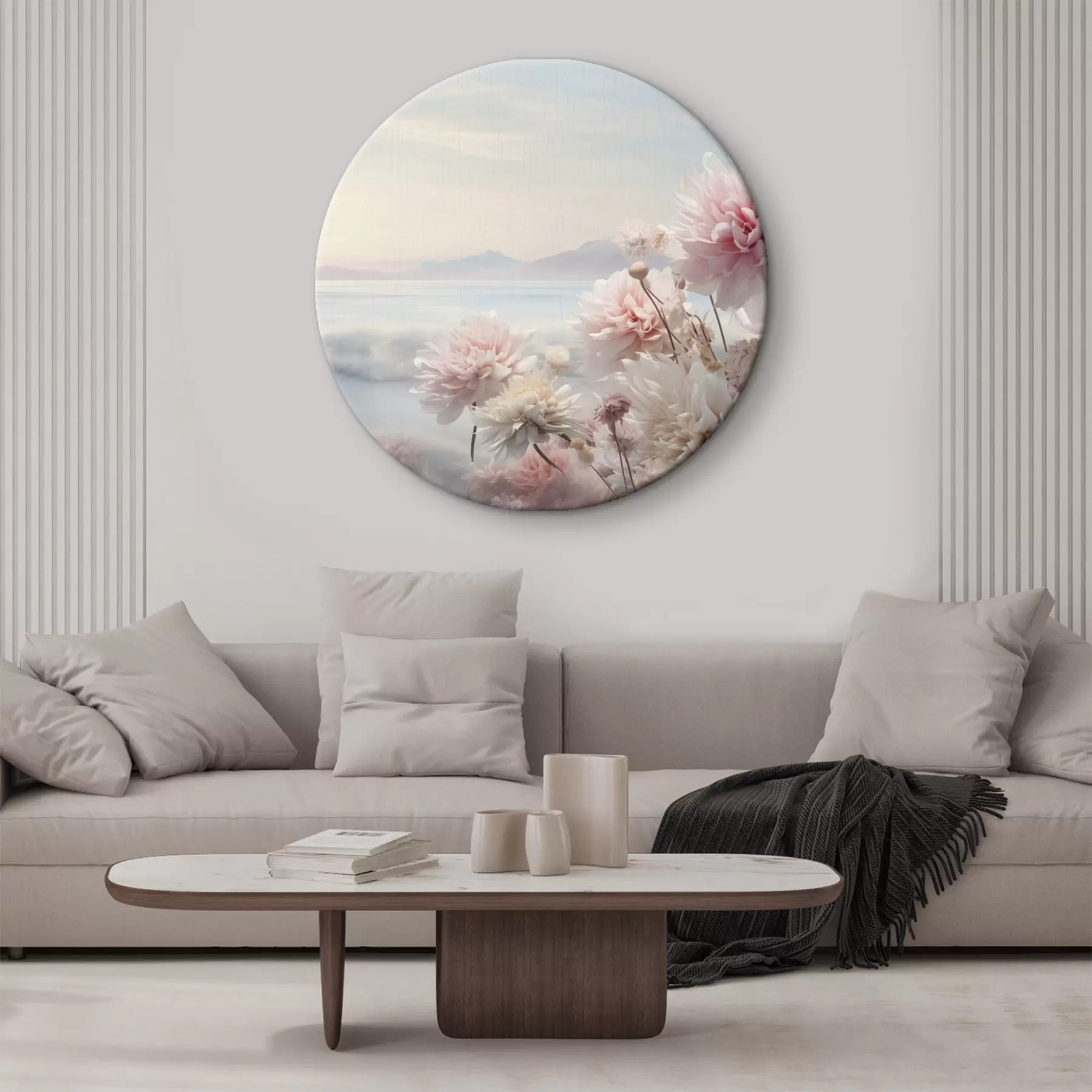 carta da parati Delicati fiori rosa in riva al mare all'alba nr. r45496