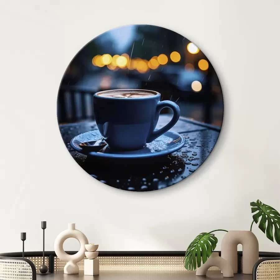 carta da parati Una tazza di caffè sul tavolo sotto la pioggia nr. r45497