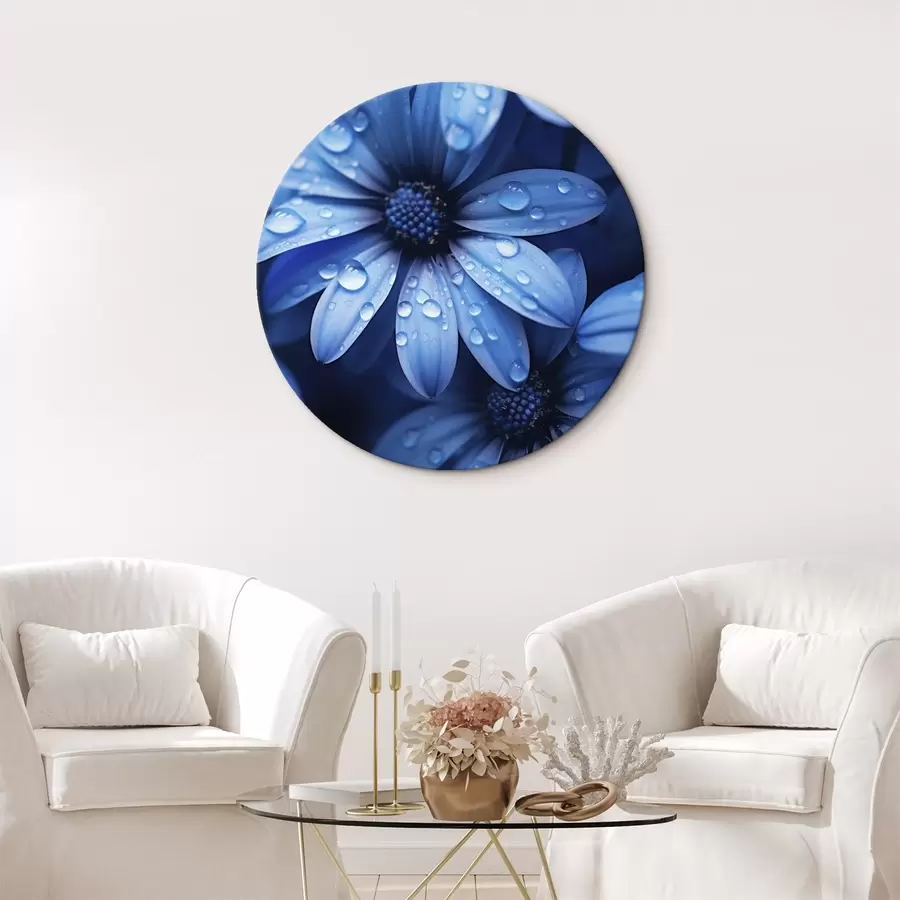 carta da parati Fiore blu con gocce d'acqua sui petali nr. r45499