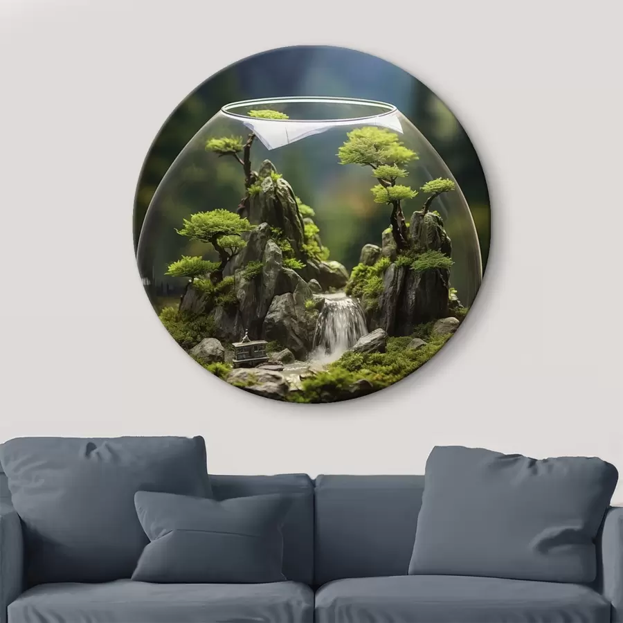 carta da parati Paesaggio in miniatura con cascata in una sfera di vetro nr. r45502