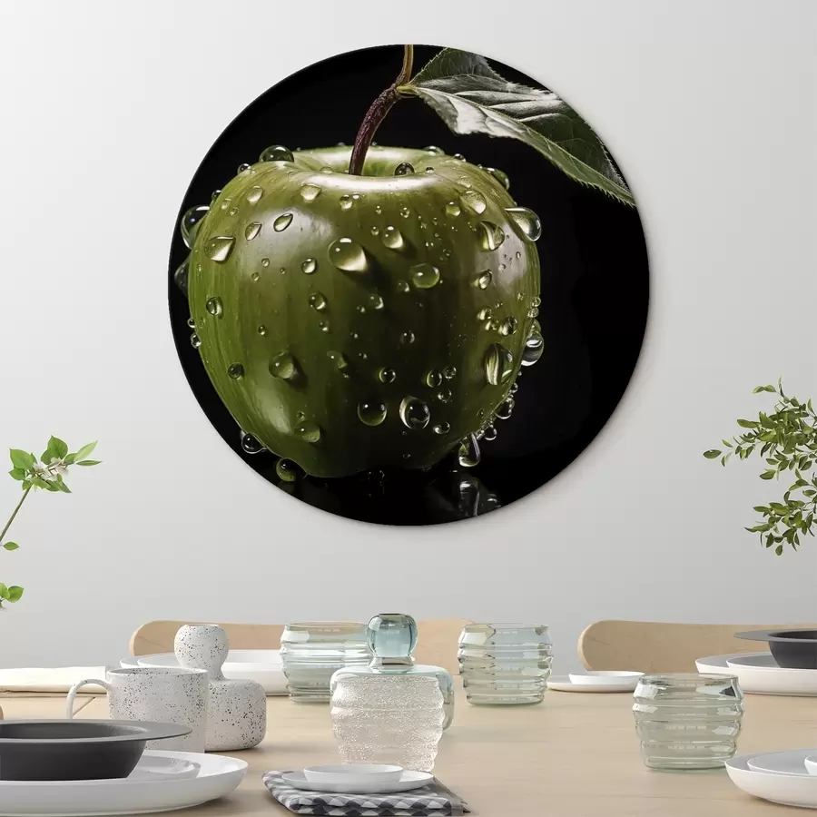 carta da parati Mela verde con gocce d'acqua nr. r45506