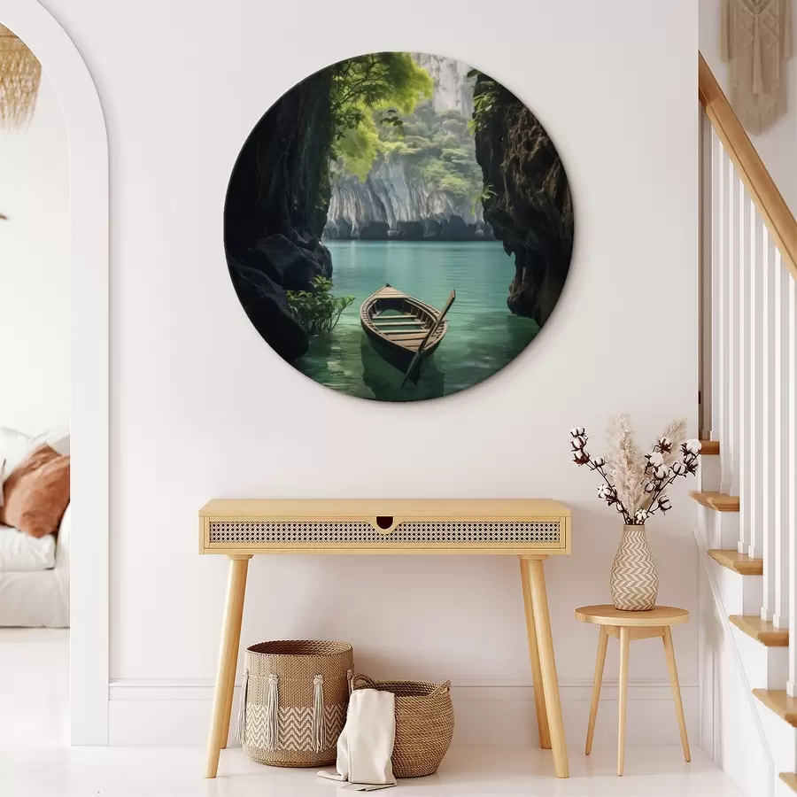 carta da parati Barca su acqua turchese tra le rocce nr. r45507