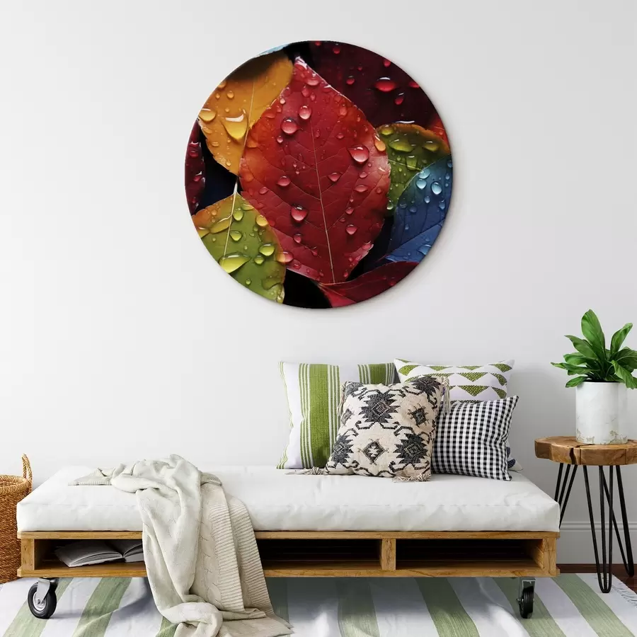 carta da parati Foglie colorate con gocce d'acqua nr. r45516