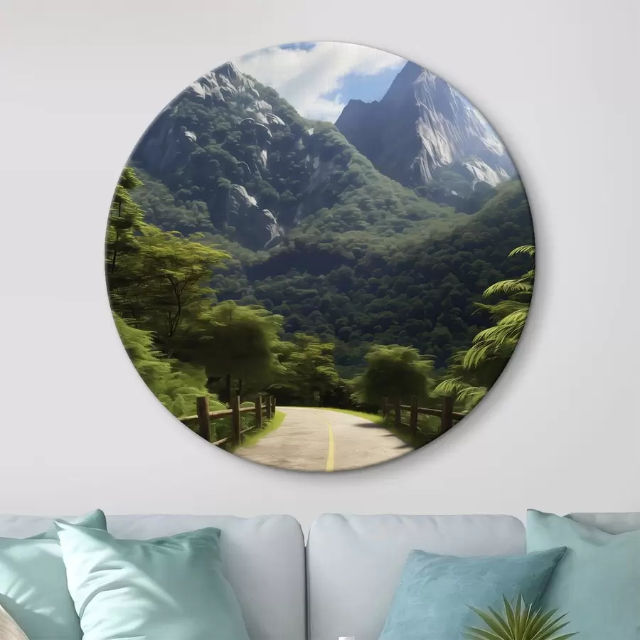 carta da parati Strada di montagna tra alberi verdi nr. r45525