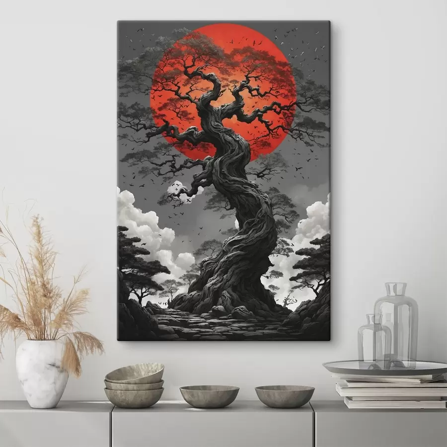 carta da parati Albero e sole rosso nr. s45485