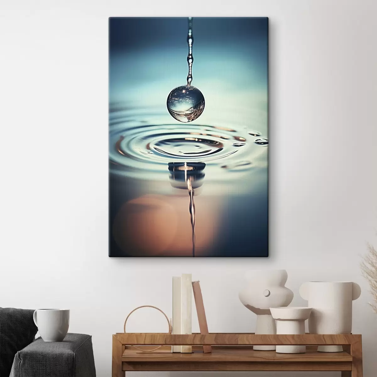 carta da parati Una goccia d'acqua che cade con lampi di luce nr. s45501