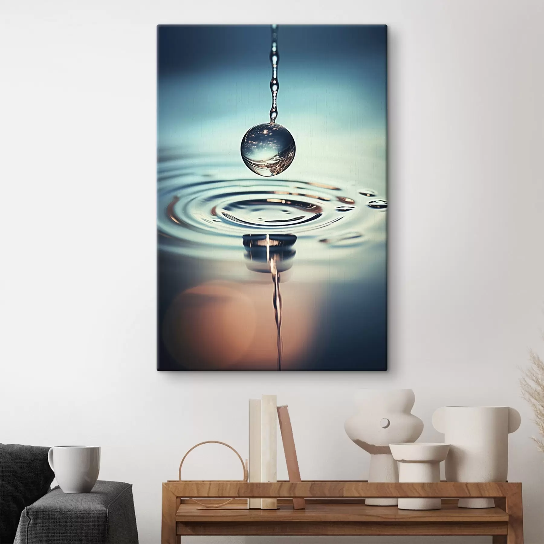 carta da parati Una goccia d'acqua che cade con lampi di luce nr. s45501