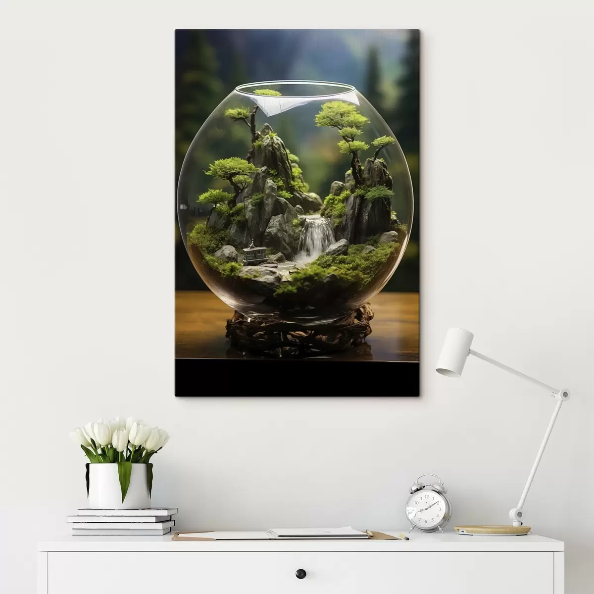 carta da parati Paesaggio in miniatura con cascata in una sfera di vetro nr. s45502