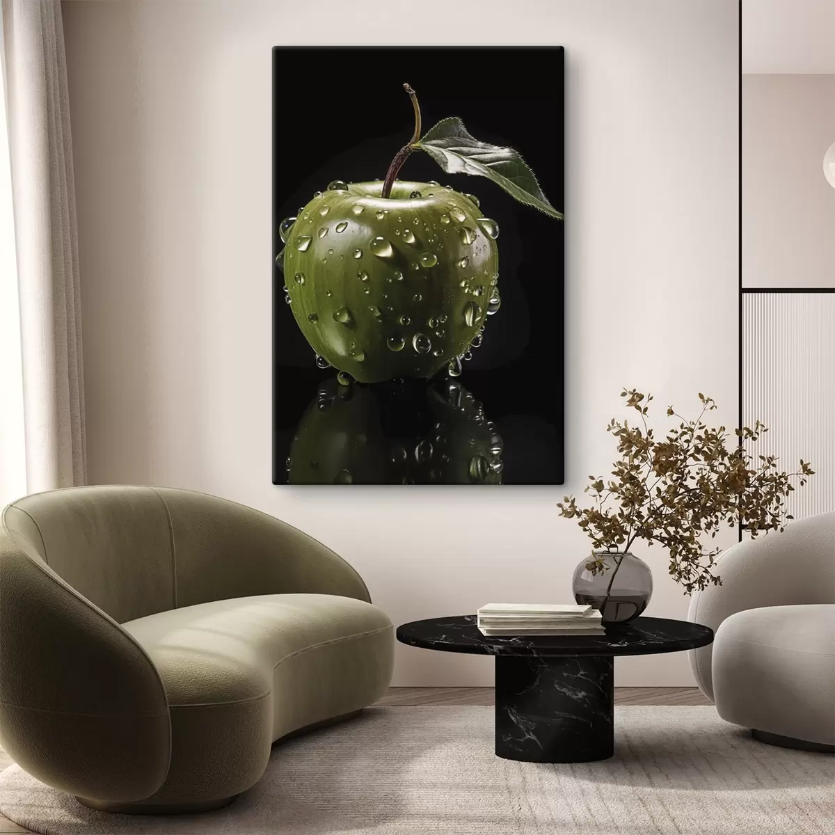 carta da parati Mela verde con gocce d'acqua nr. s45506