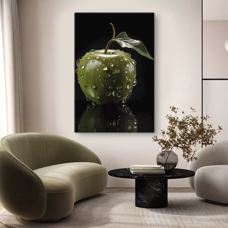 carta da parati Mela verde con gocce d'acqua nr. s45506