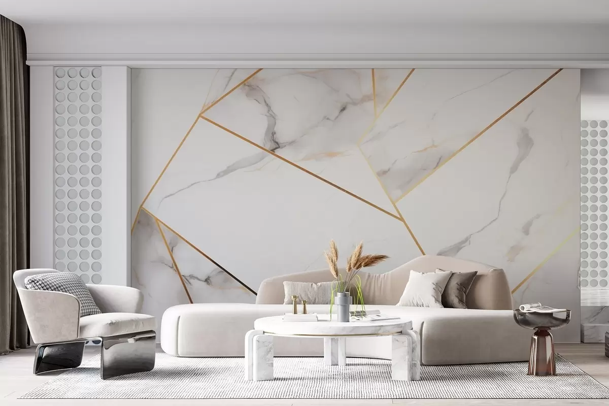 carta da parati Imitazione di una superficie in marmo con un motivo geometrico giallo nr. w09363