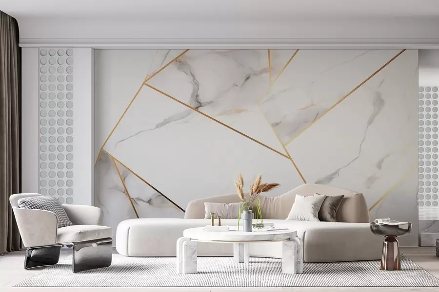 Carta da parati Moderno Imitazione di una superficie in marmo con un motivo geometrico giallo n. w09363