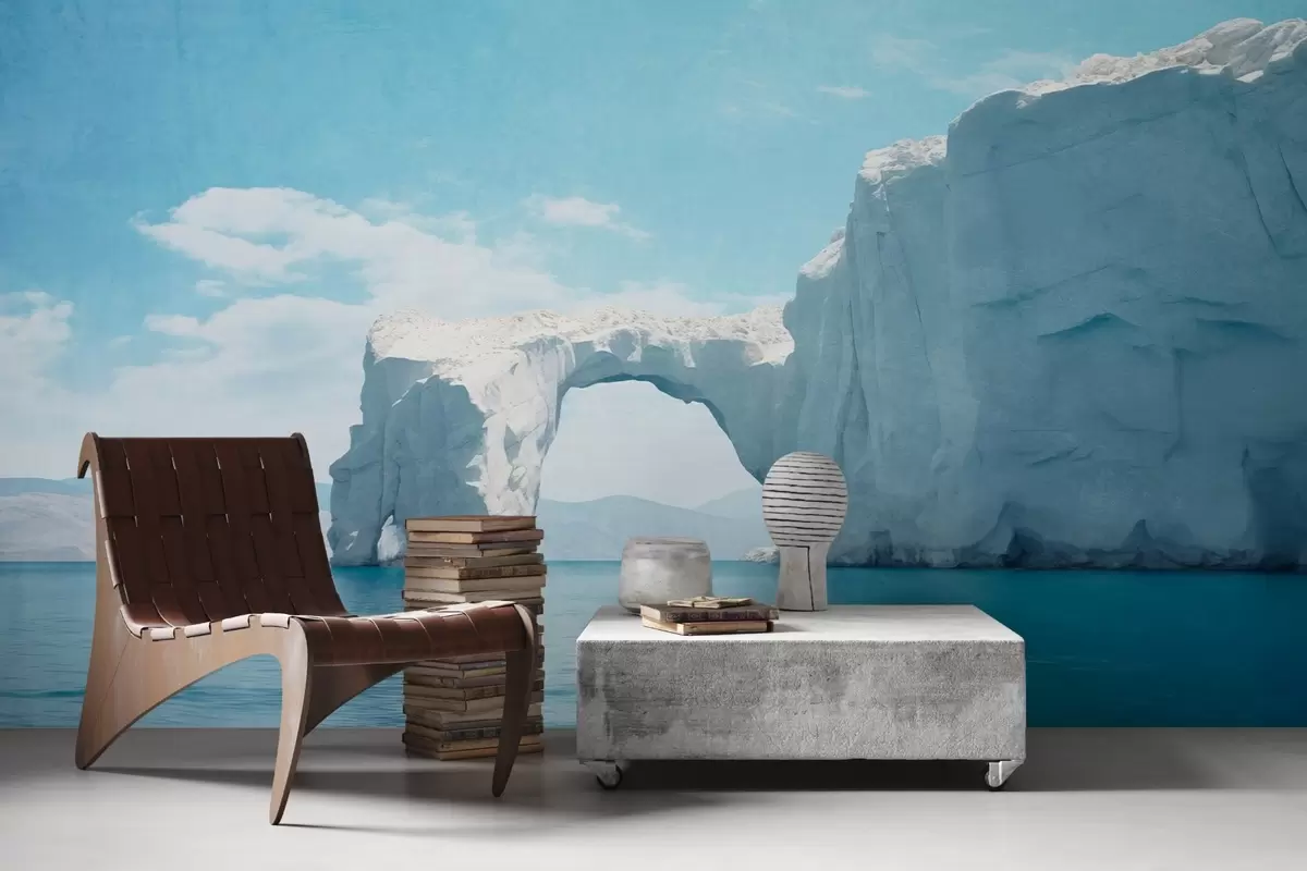 carta da parati Paesaggio con ponte di ghiaccio naturale sull'oceano, cielo azzurro con alcune nuvole, stampa strutturata nr. w09383